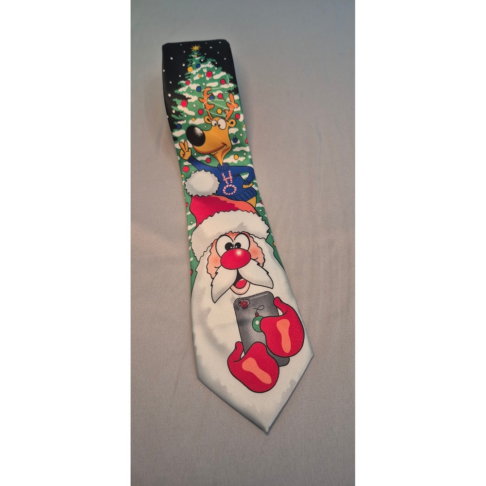 Noel Holiday Collection Mens Christmas Tie Santa Reindeer Smartphone Green Black